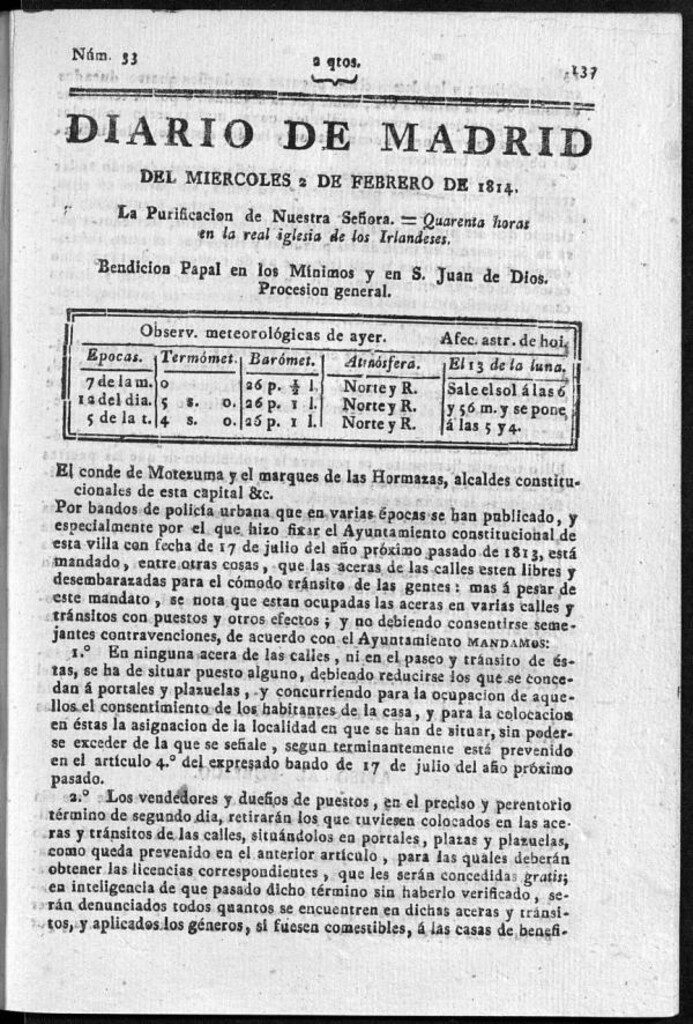 Miniatura de Diario de Madrid del miércoles 2 de Febrero de 1814