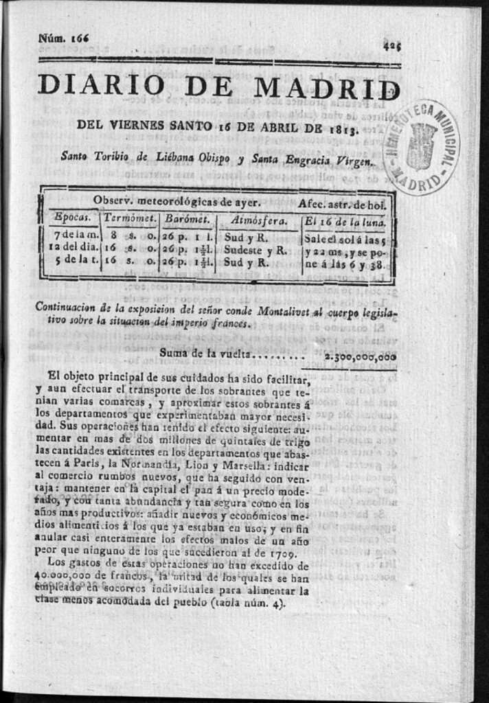 Miniatura de Diario de Madrid Viernes 16 de Abril de 1813