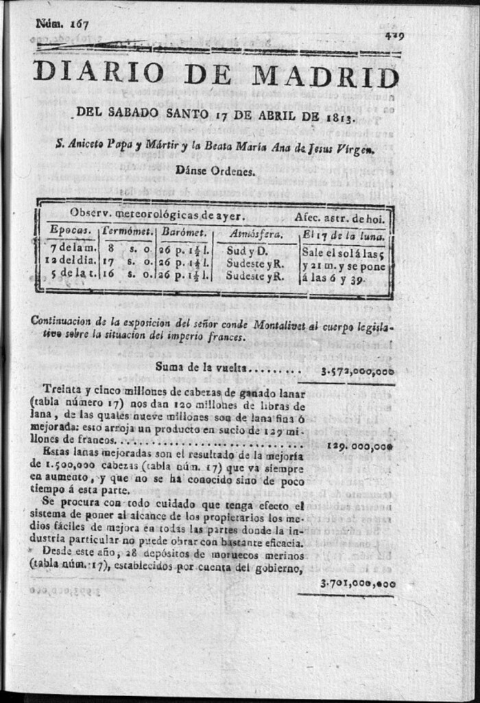 Miniatura de Diario de Madrid Sábado 17 de Abril de 1813