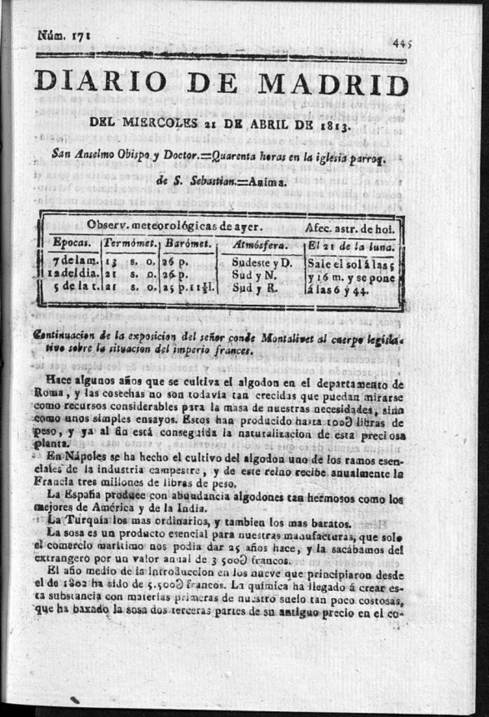 Miniatura de Diario de Madrid Miércoles 21 de Abril de 1813