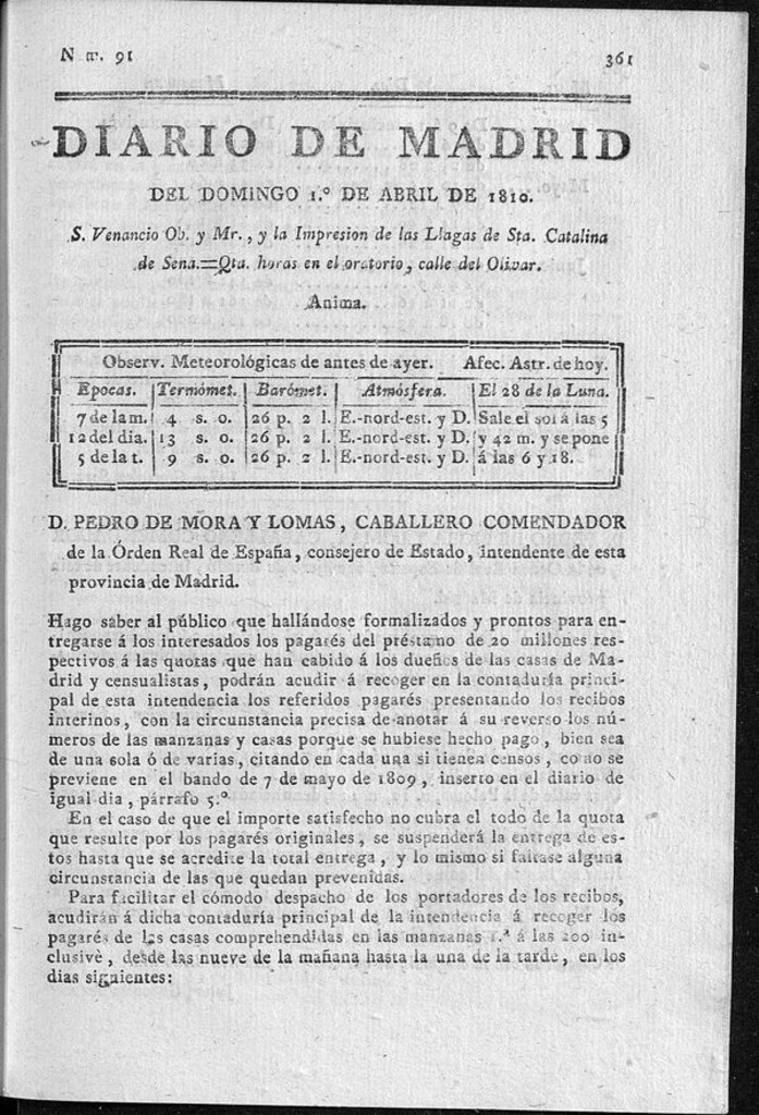 Miniatura de Diario de Madrid del domingo 1 de Abril de 1810