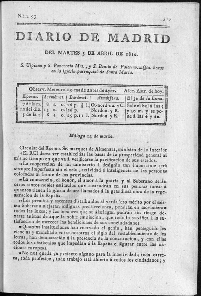 Miniatura de Diario de Madrid del martes 3 de Abril de 1810