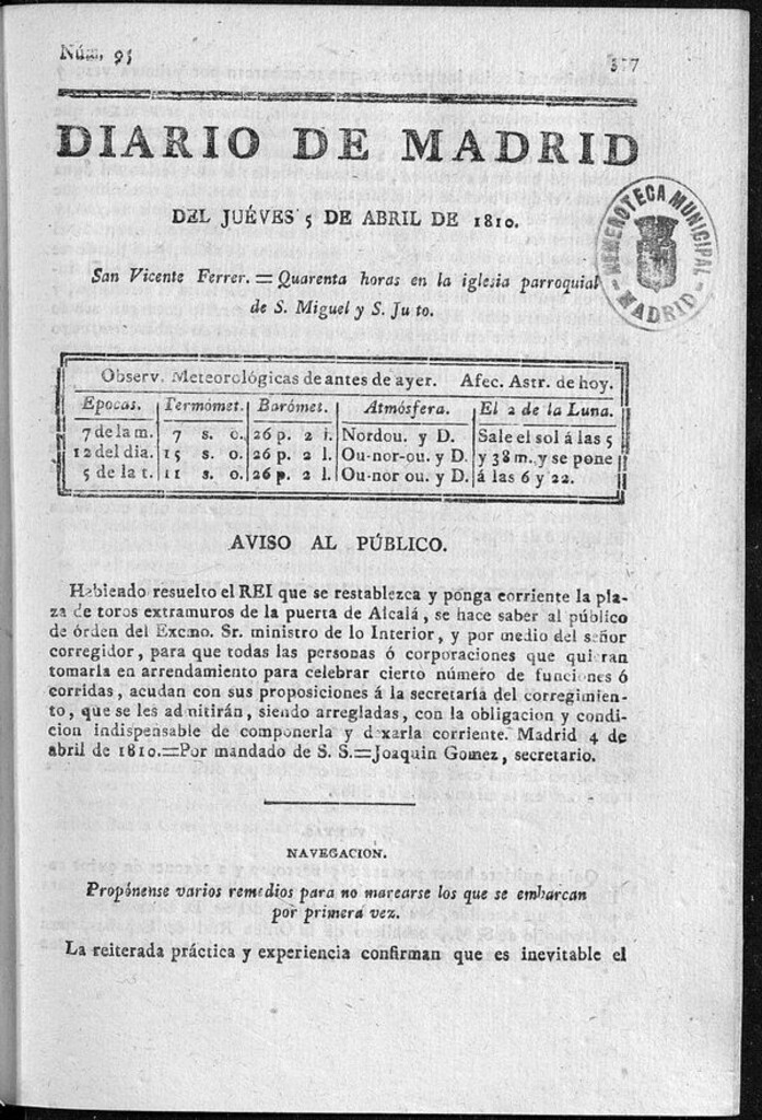 Miniatura de Diario de Madrid del jueves 5 de Abril de 1810