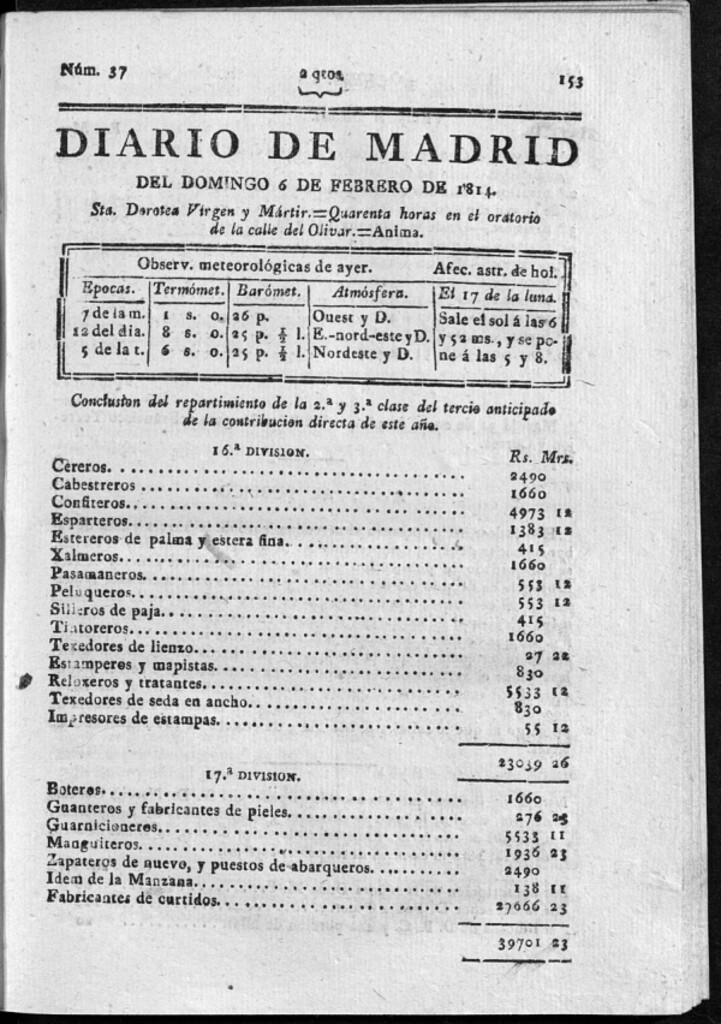 Miniatura de Diario de Madrid del domingo 6 de Febrero de 1814