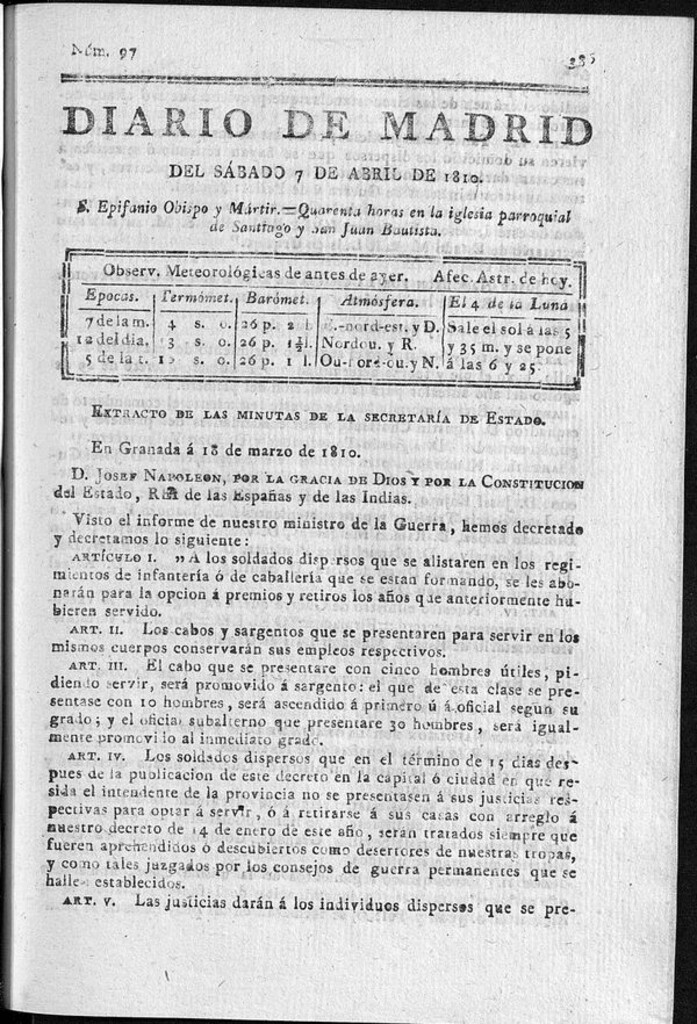 Miniatura de Diario de Madrid del sábado 7 de Abril de 1810