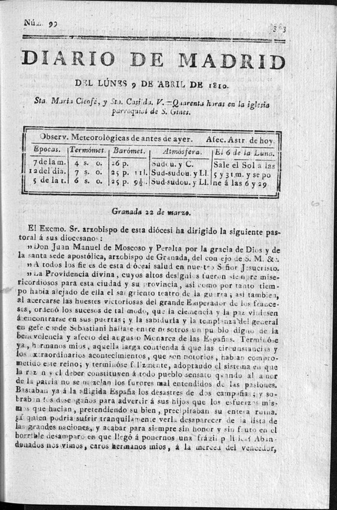 Miniatura de Diario de Madrid del lunes 9 de Abril de 1810