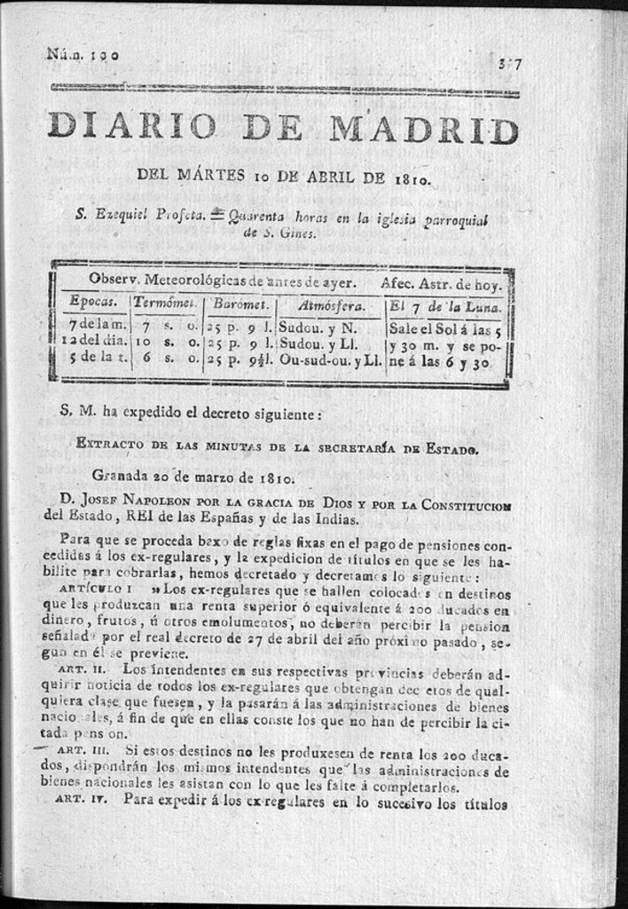 Miniatura de Diario de Madrid del martes 10 de Abril de 1810