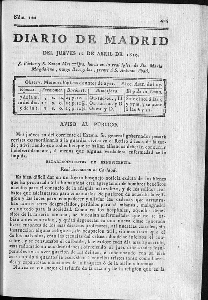 Miniatura de Diario de Madrid del jueves 12 de Abril de 1810