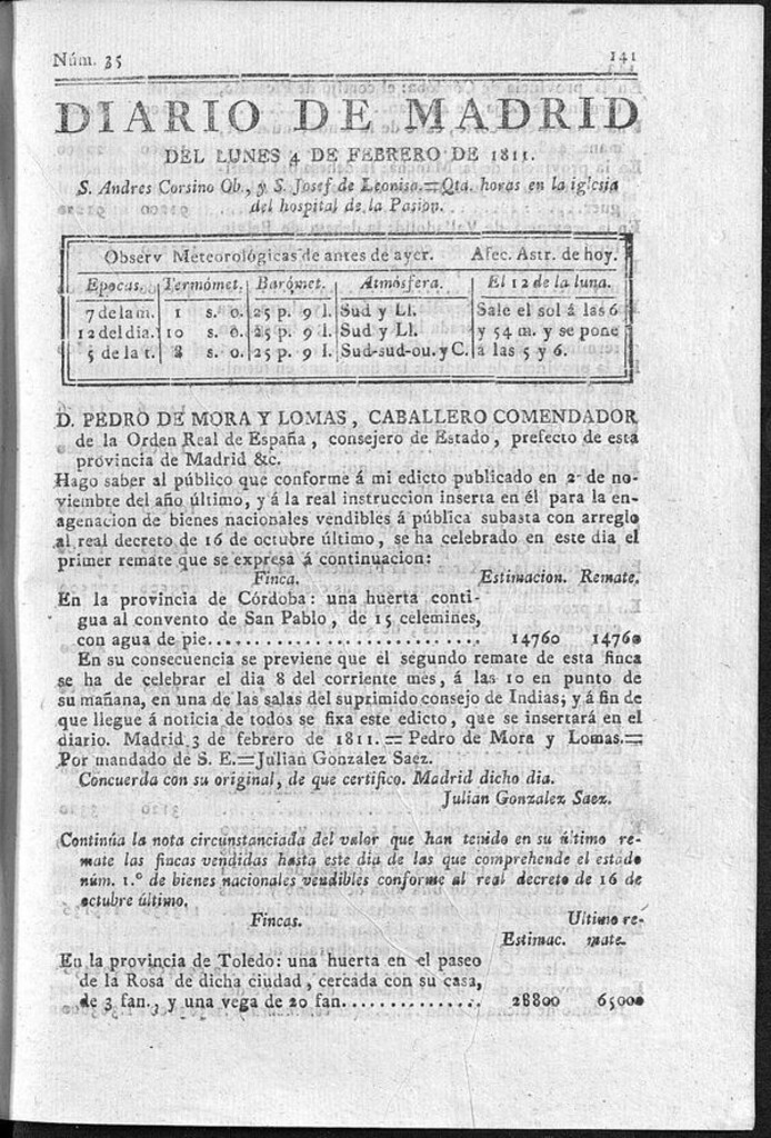 Miniatura de Diario de Madrid del lunes 4 de Febrero de 1811