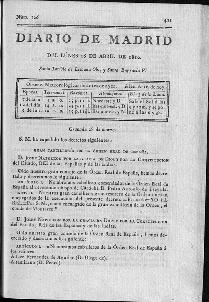 Miniatura de Diario de Madrid del lunes 16 de Abril de 1810