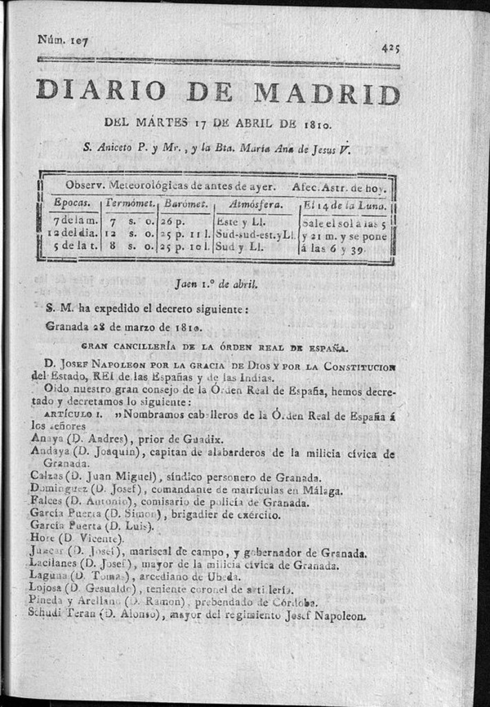 Miniatura de Diario de Madrid del martes 17 de Abril de 1810