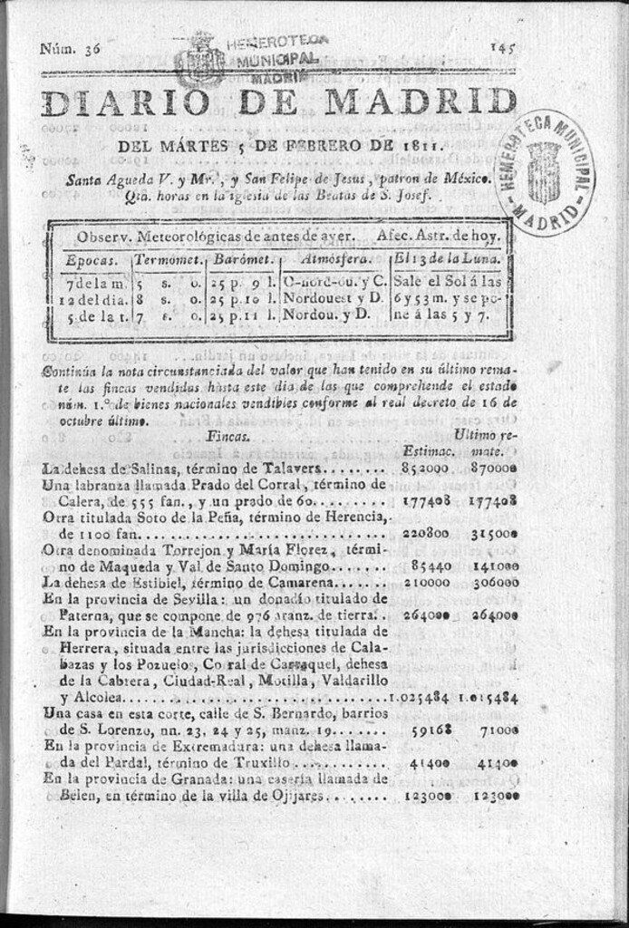 Miniatura de Diario de Madrid del martes 5 de Febrero de 1811