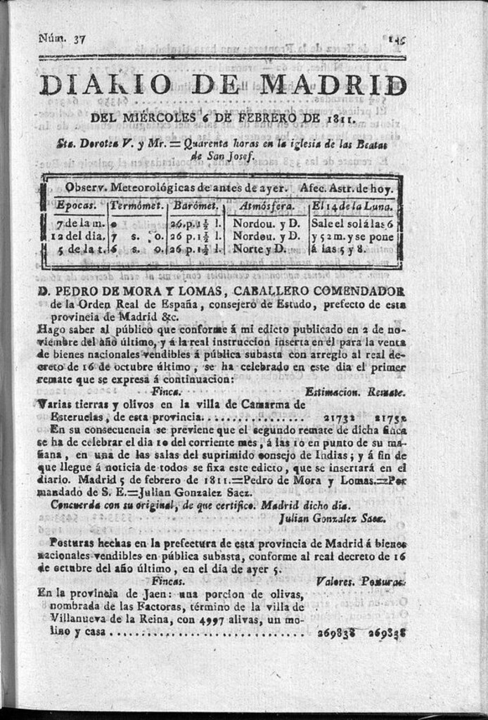 Miniatura de Diario de Madrid del miércoles 6 de Febrero de 1811