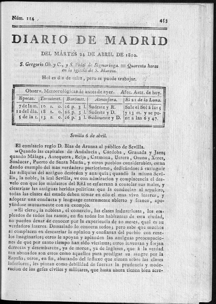 Miniatura de Diario de Madrid del martes 24 de Abril de 1810