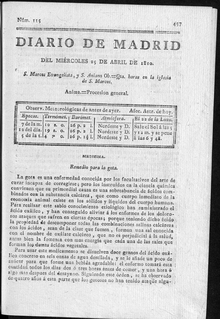 Miniatura de Diario de Madrid del miércoles 25 de Abril de 1810