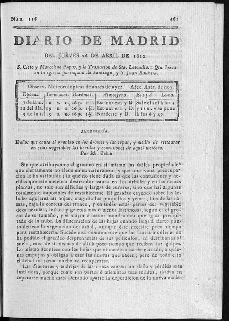 Miniatura de Diario de Madrid del jueves 26 de Abril de 1810