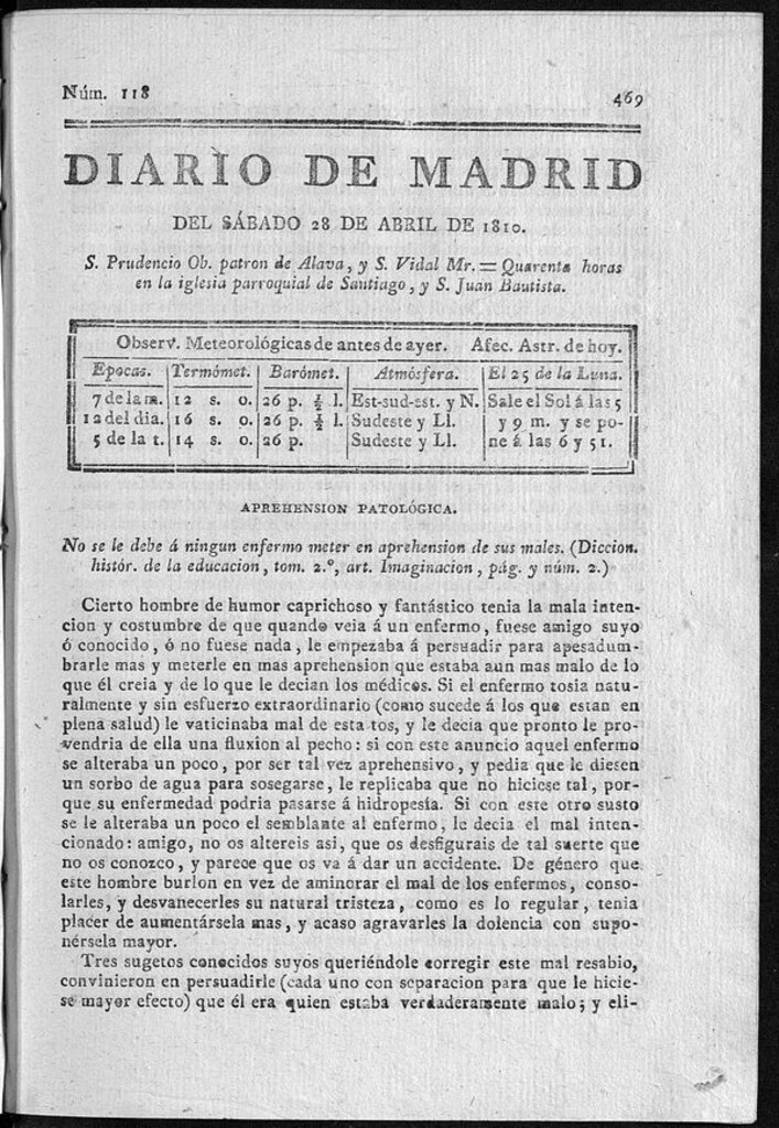 Miniatura de Diario de Madrid del sábado 28 de Abril de 1810