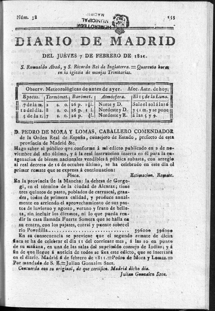 Miniatura de Diario de Madrid del jueves 7 de Febrero de 1811