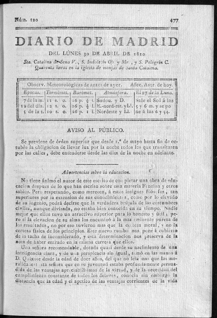 Miniatura de Diario de Madrid del lunes 30 de Abril de 1810