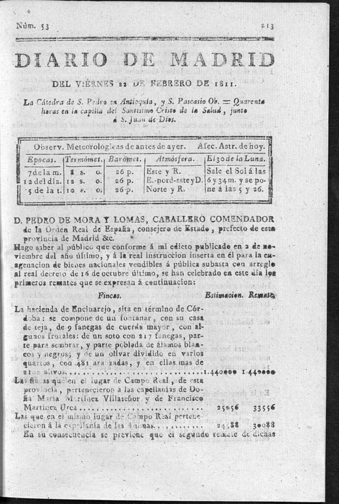 Miniatura de Diario de Madrid del viernes 22 de Febrero de 1811