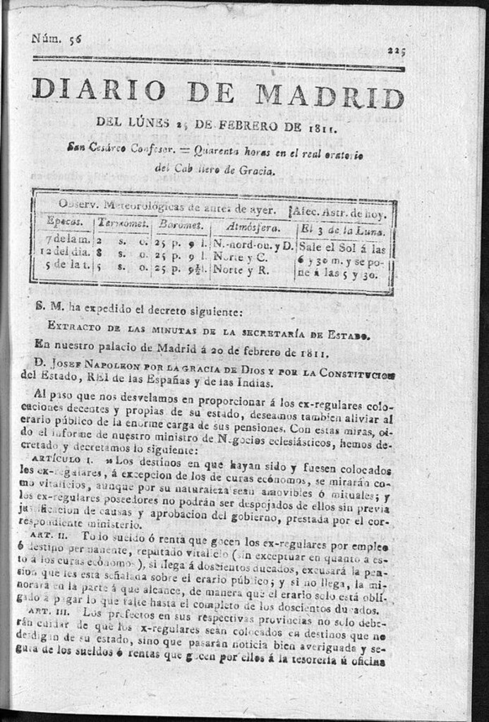 Miniatura de Diario de Madrid del lunes 25 de Febrero de 1811