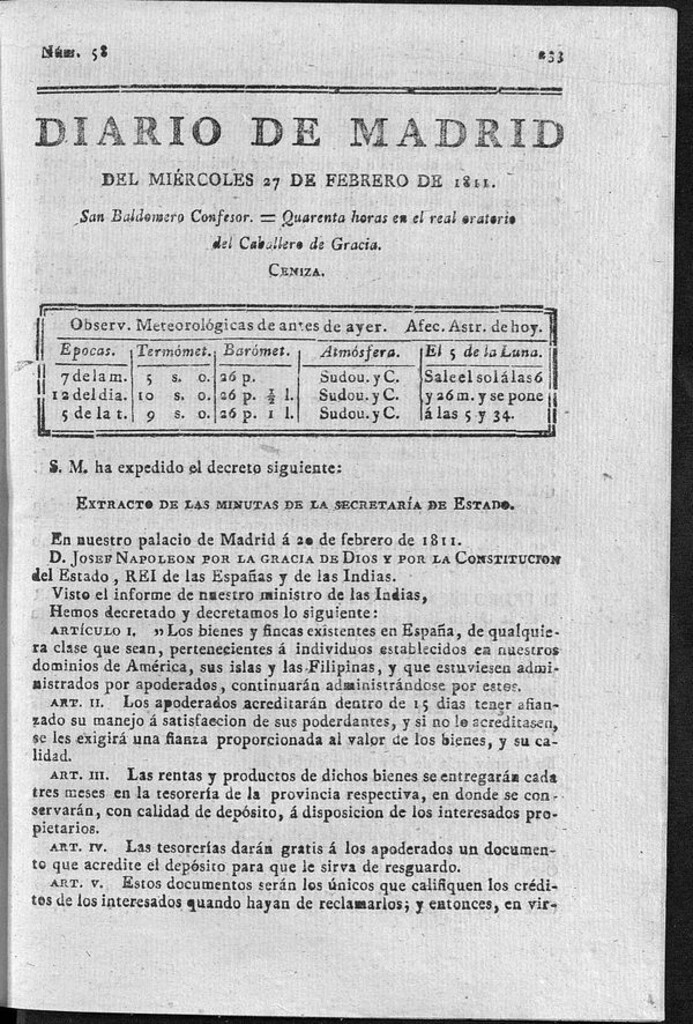 Miniatura de Diario de Madrid del miércoles 27 de Febrero de 1811