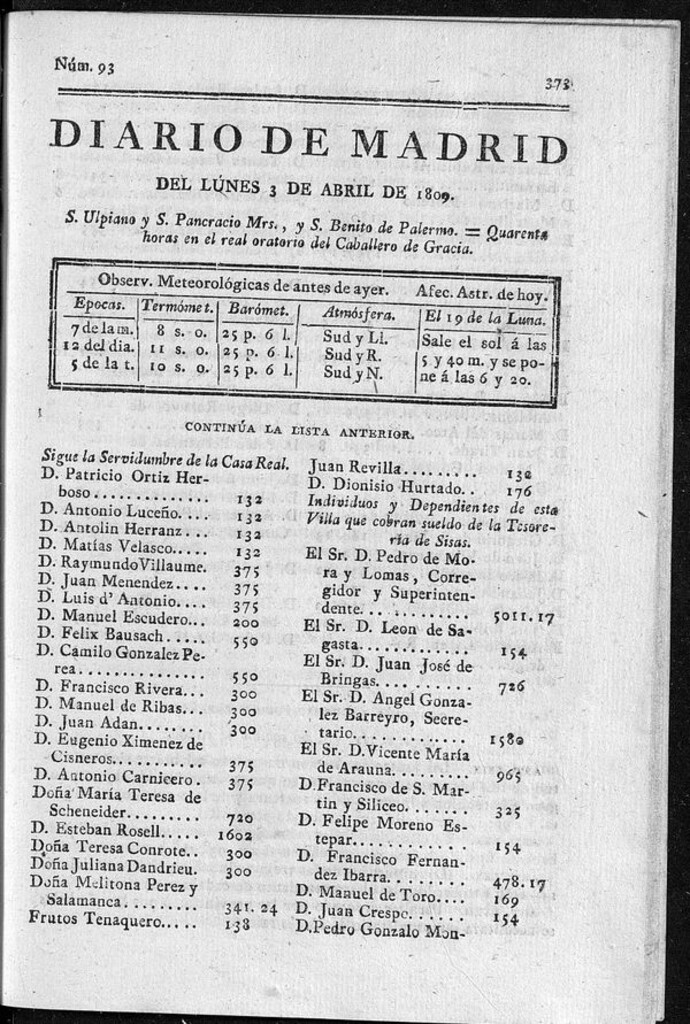 Miniatura de Diario de Madrid del lunes 3 de Abril de 1809