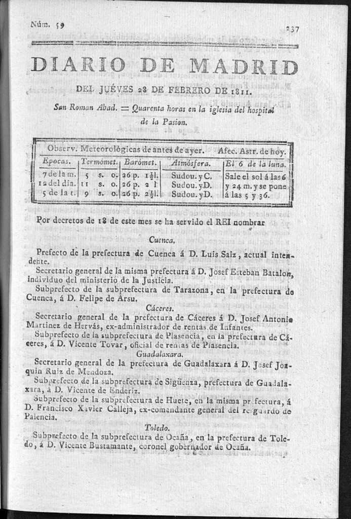 Miniatura de Diario de Madrid del jueves 28 de Febrero de 1811