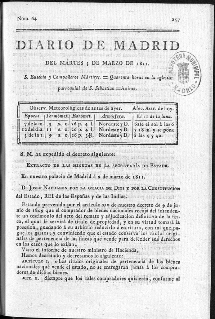 Miniatura de Diario de Madrid del martes 5 de Marzo de 1811