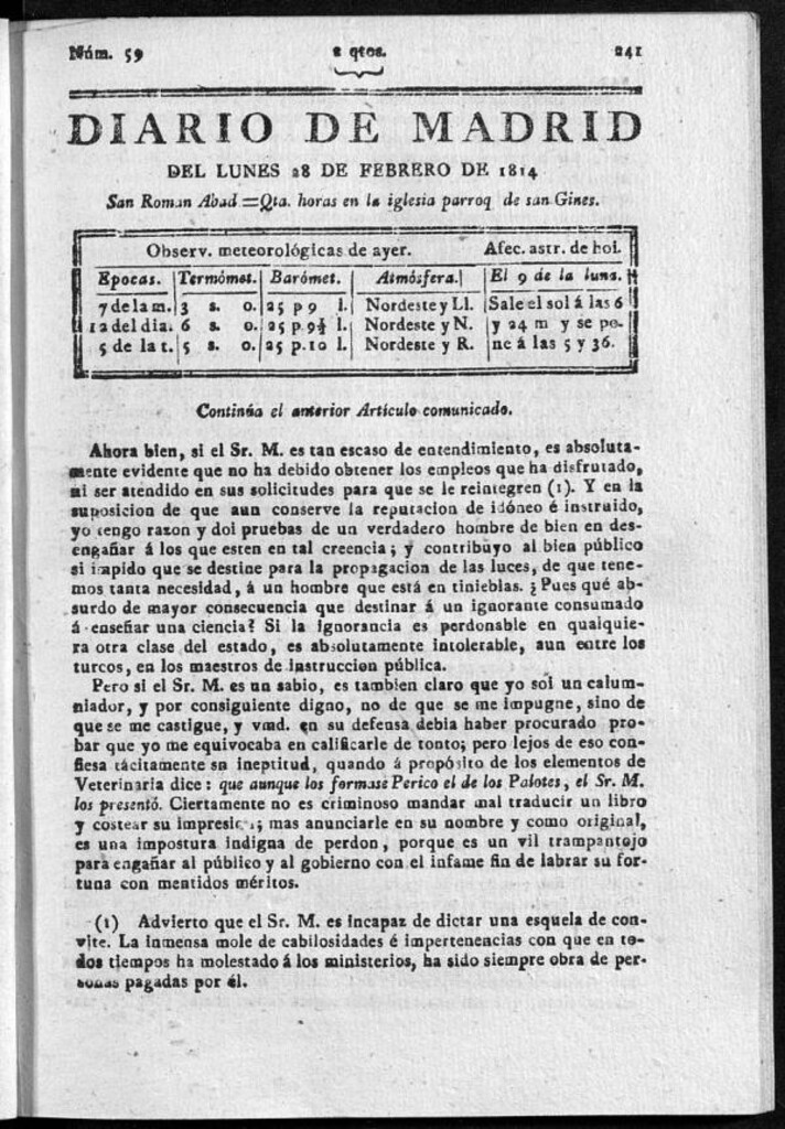 Miniatura de Diario de Madrid del lunes 28 de Febrero de 1814