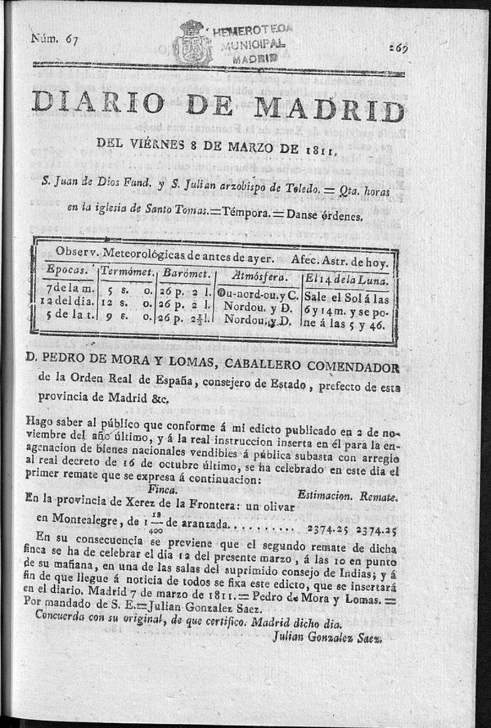 Miniatura de Diario de Madrid del viernes 8 de Marzo de 1811