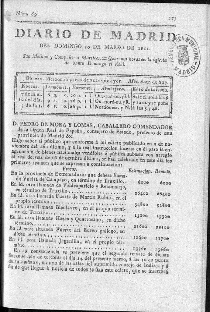 Miniatura de Diario de Madrid del domingo 10 de Marzo de 1811