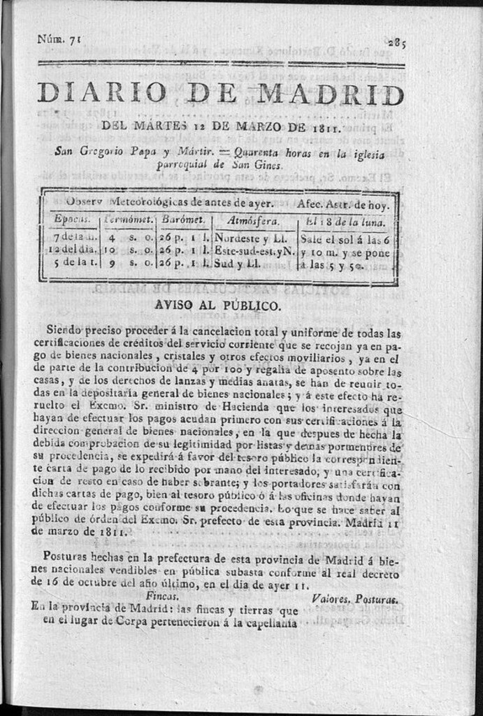 Miniatura de Diario de Madrid del martes 12 de Marzo de 1811