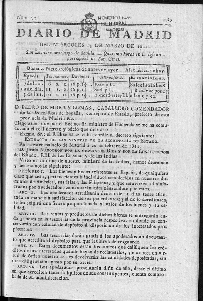 Miniatura de Diario de Madrid del miércoles 13 de Marzo de 1811