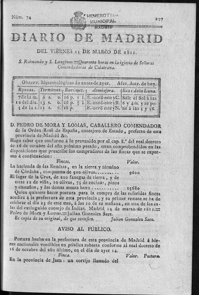 Miniatura de Diario de Madrid del viernes 15 de Marzo de 1811