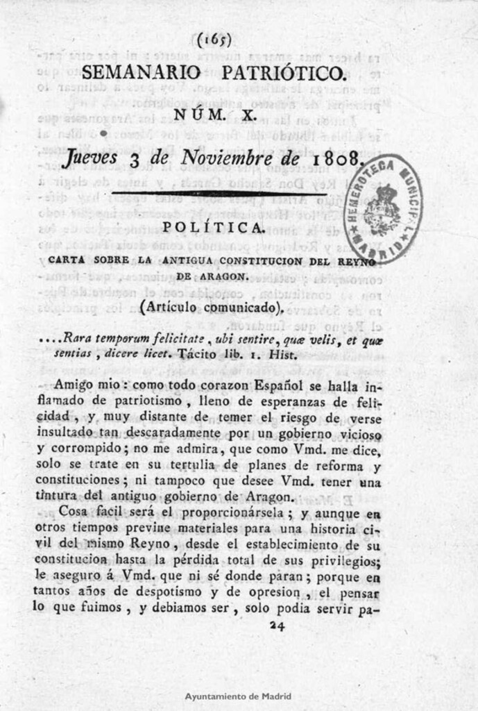 Miniatura de Semanario Patriótico. Num X. Jueves 3 de Noviembre de 1808