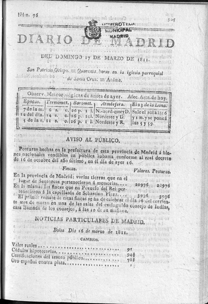 Miniatura de Diario de Madrid del domingo 17 de Marzo de 1811