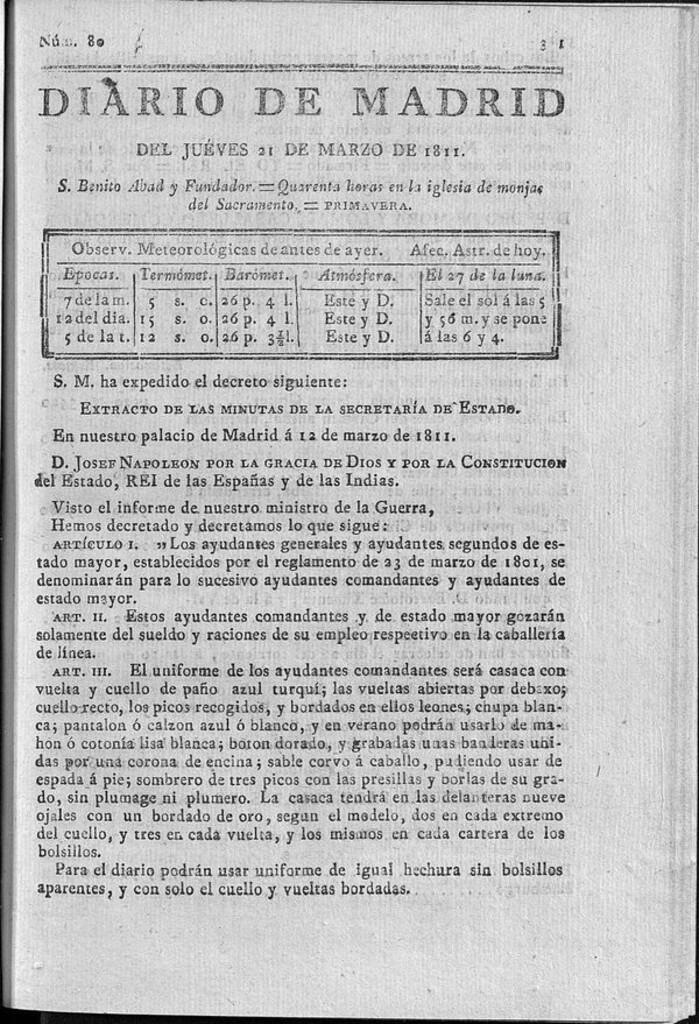 Miniatura de Diario de Madrid del jueves 21 de Marzo de 1811