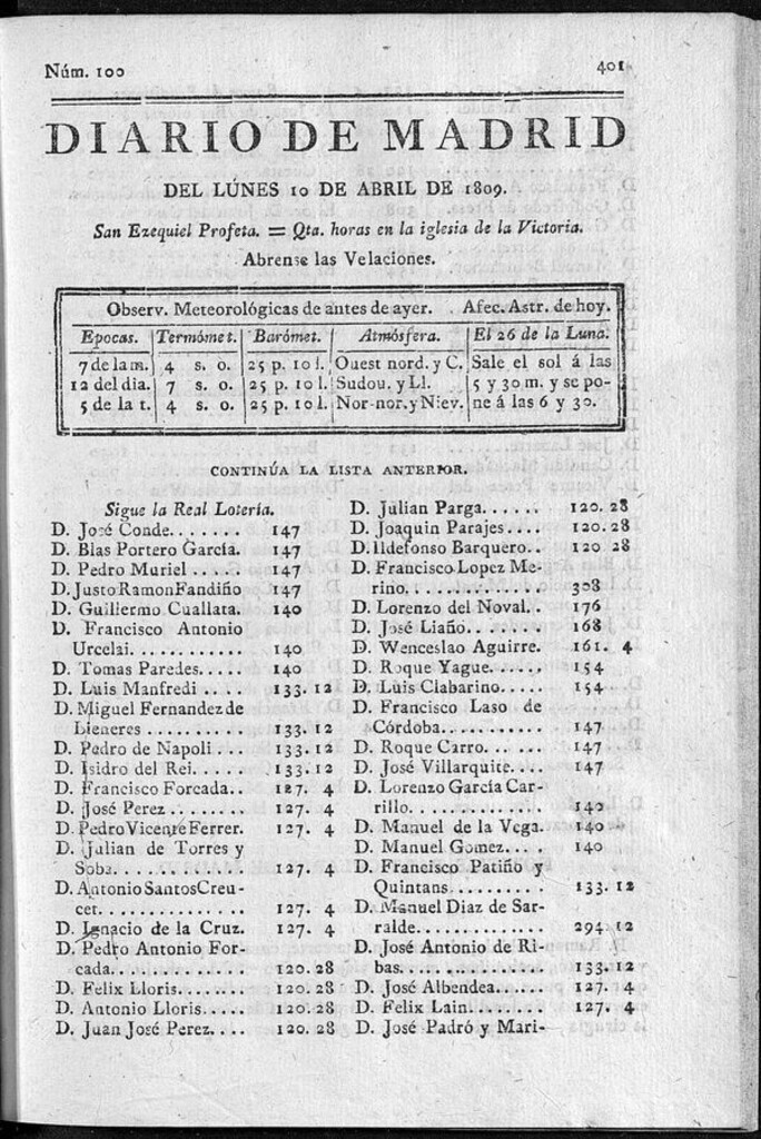 Miniatura de Diario de Madrid del lunes 10 de Abril de 1809