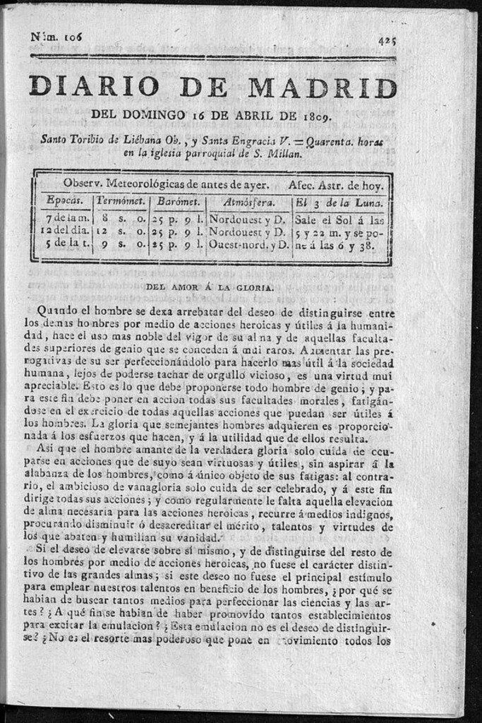 Miniatura de Diario de Madrid del domingo 16 de Abril de 1809