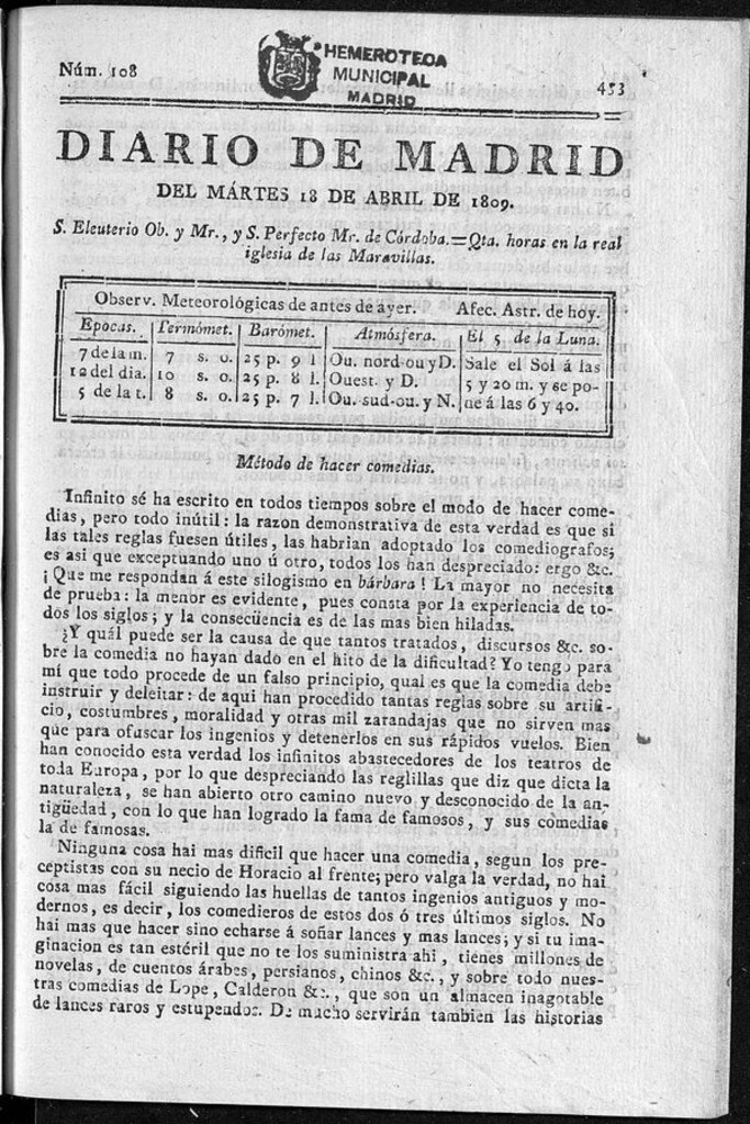 Miniatura de Diario de Madrid del martes 18 de Abril de 1809