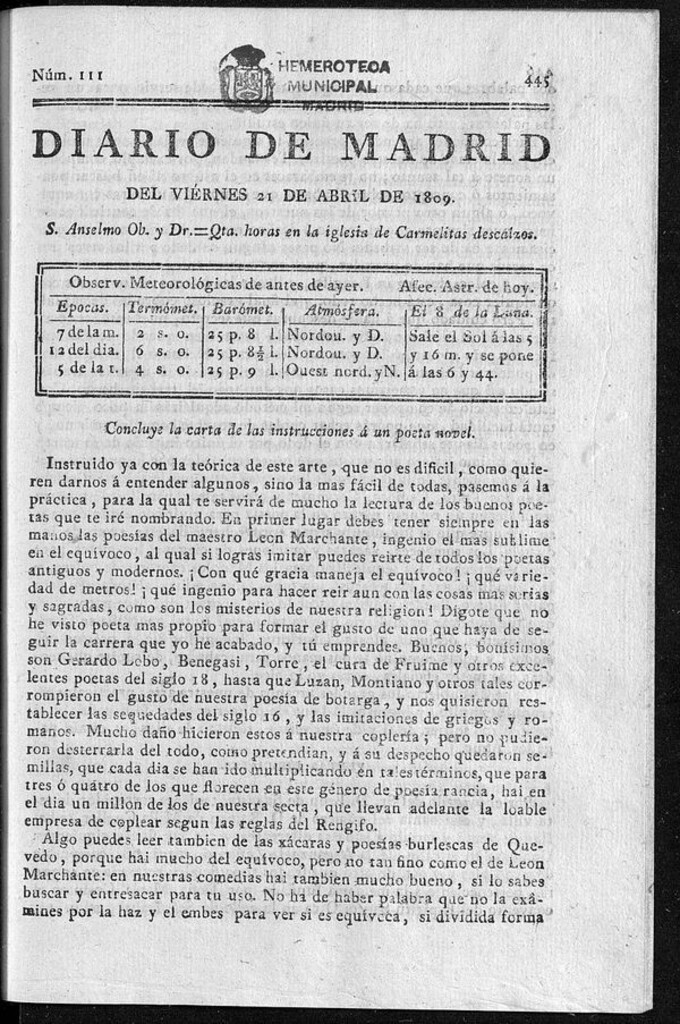 Miniatura de Diario de Madrid del viernes 21 de Abril de 1809