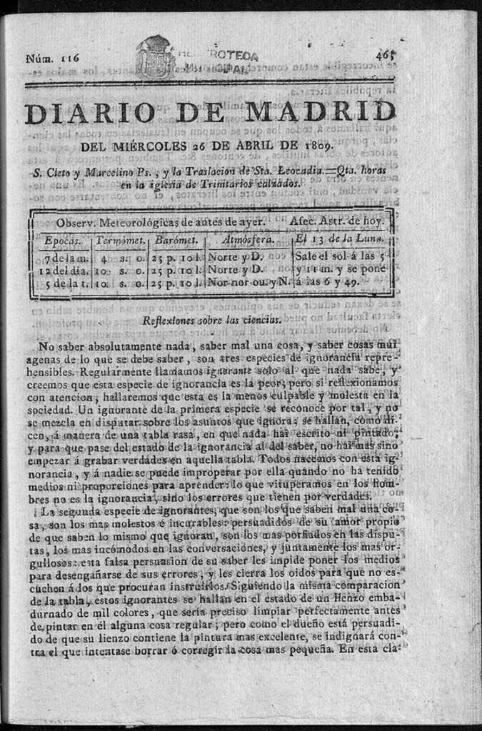 Miniatura de Diario de Madrid del miércoles 26 de Abril de 1809