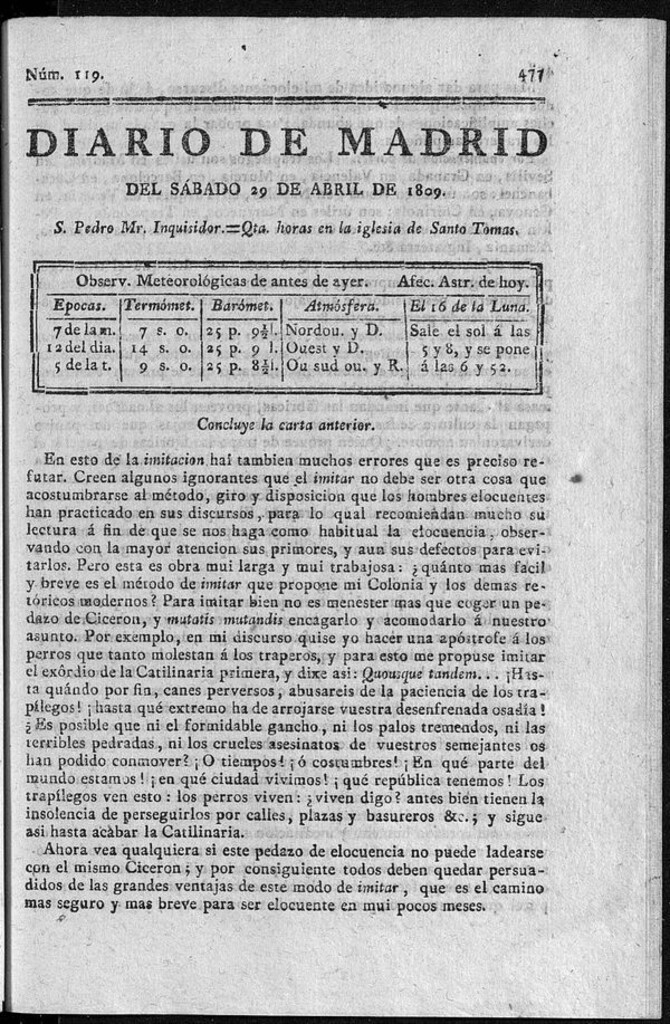 Miniatura de Diario de Madrid del sábado 29 de Abril de 1809