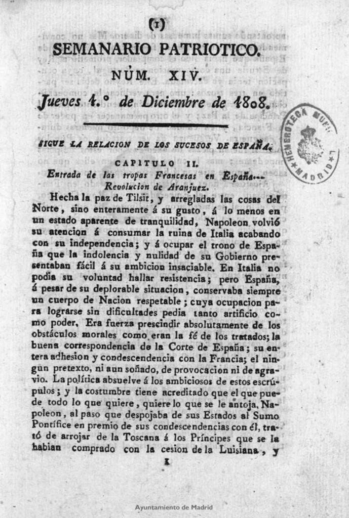 Miniatura de Semanario Patriótico. Num XIV. Jueves 1 de Diciembre de 1808