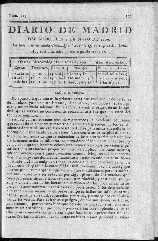 Miniatura de Diario de Madrid del miércoles 3 de Mayo de 1809