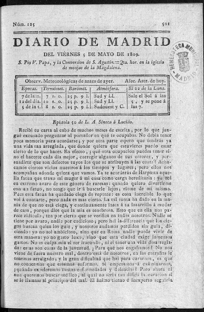 Miniatura de Diario de Madrid del viernes 5 de Mayo de 1809