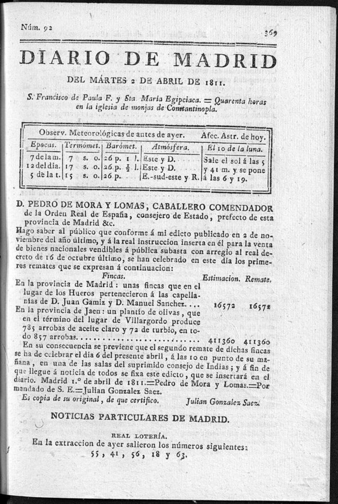 Miniatura de Diario de Madrid del martes 2 de Abril de 1811