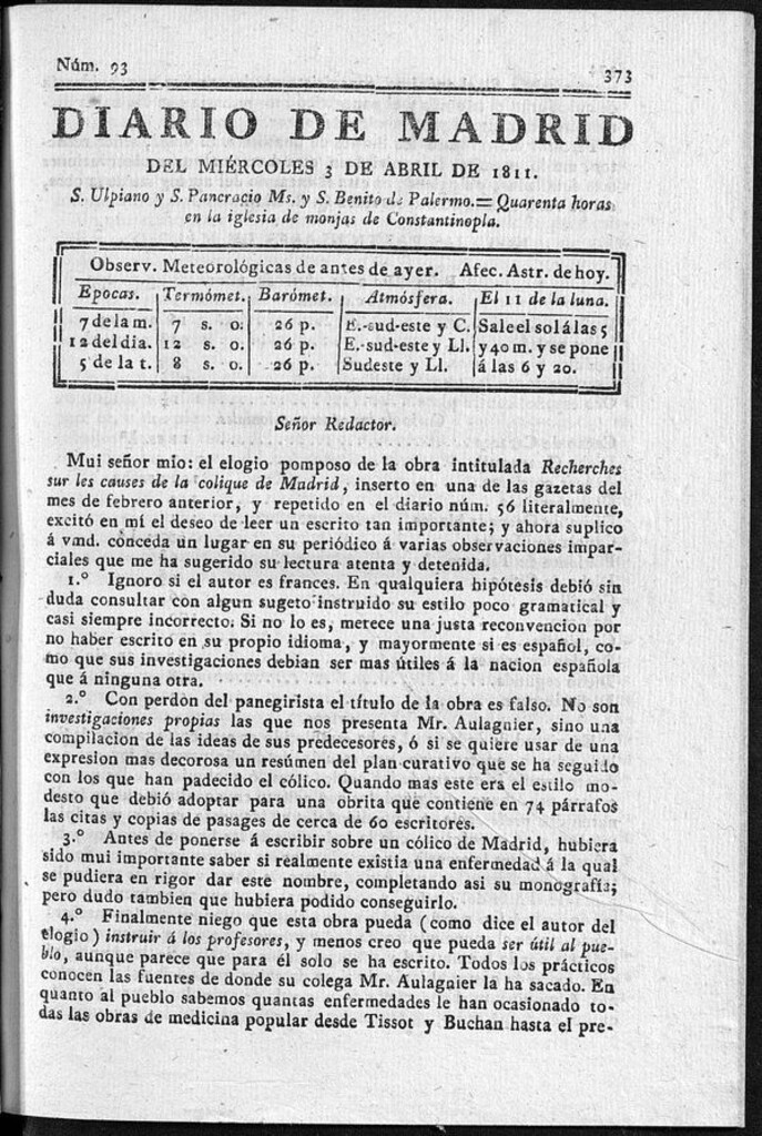 Miniatura de Diario de Madrid del miércoles 3 de Abril de 1811