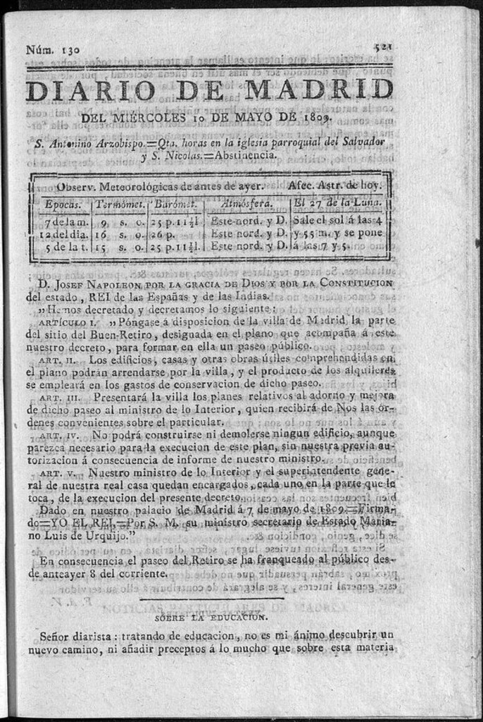 Miniatura de Diario de Madrid del miércoles 10 de Mayo de 1809